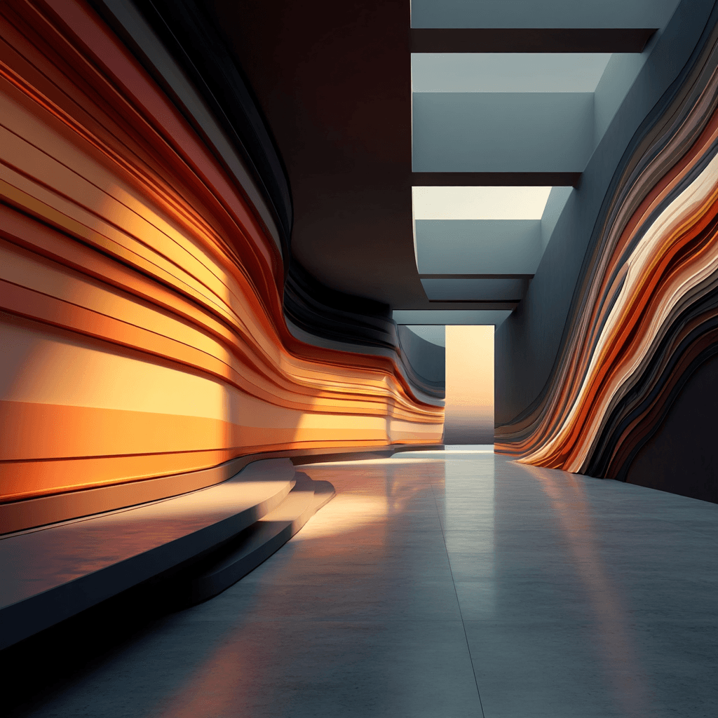 Architectural space with flowing waves