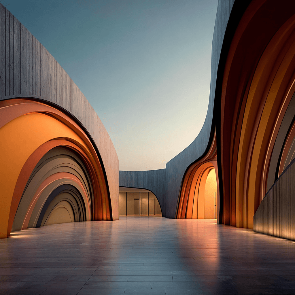 Organic arches made of warm materials