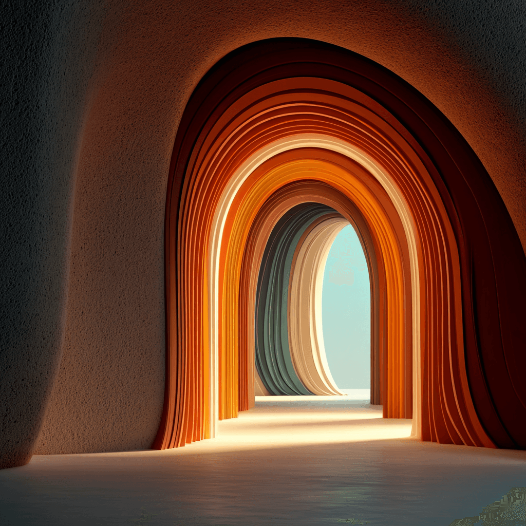 Young person on colorful wave path